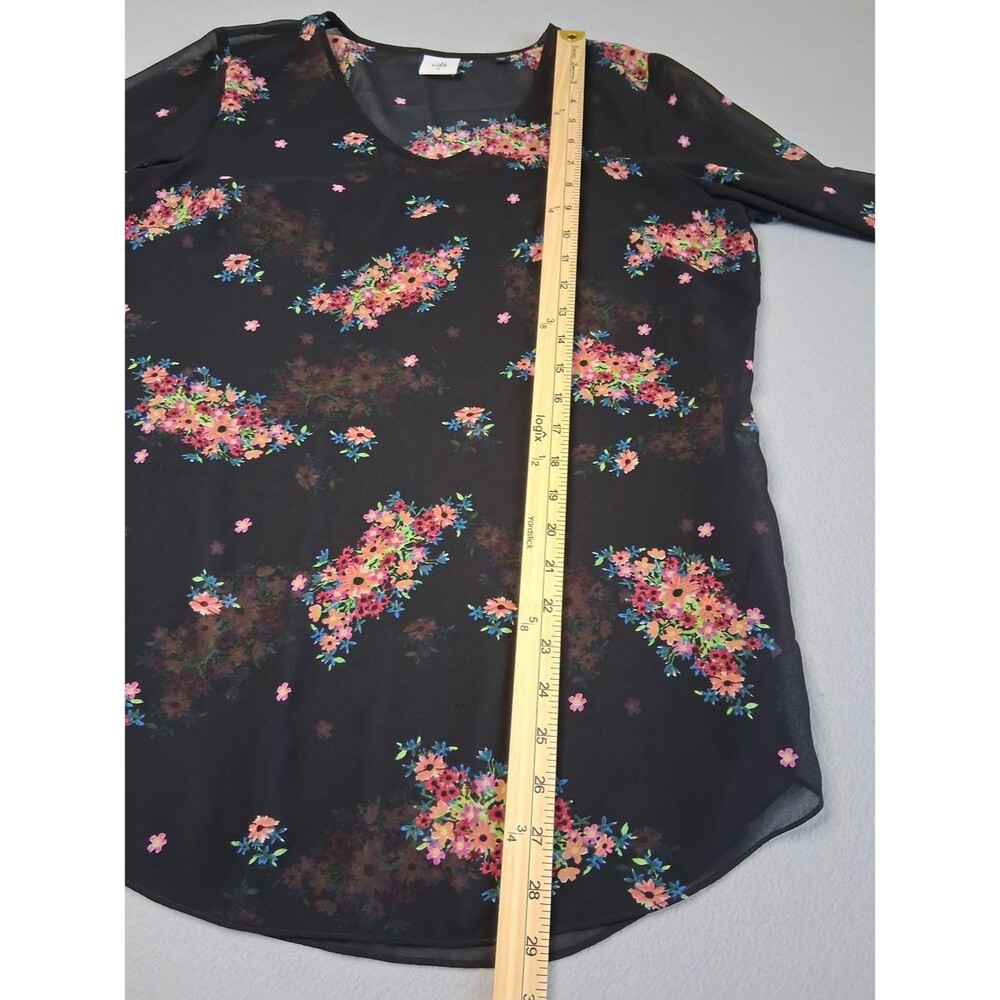 Cabi Floral Sheer Blouse Sz M Black Pink Long Sleeve Boho Peasant Top - Picture 6 of 8
